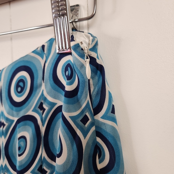 Ann Taylor 100% Silk Skirt A-line Pleated Lined Blues Geo Office Knee Length 0 - Picture 3 of 9